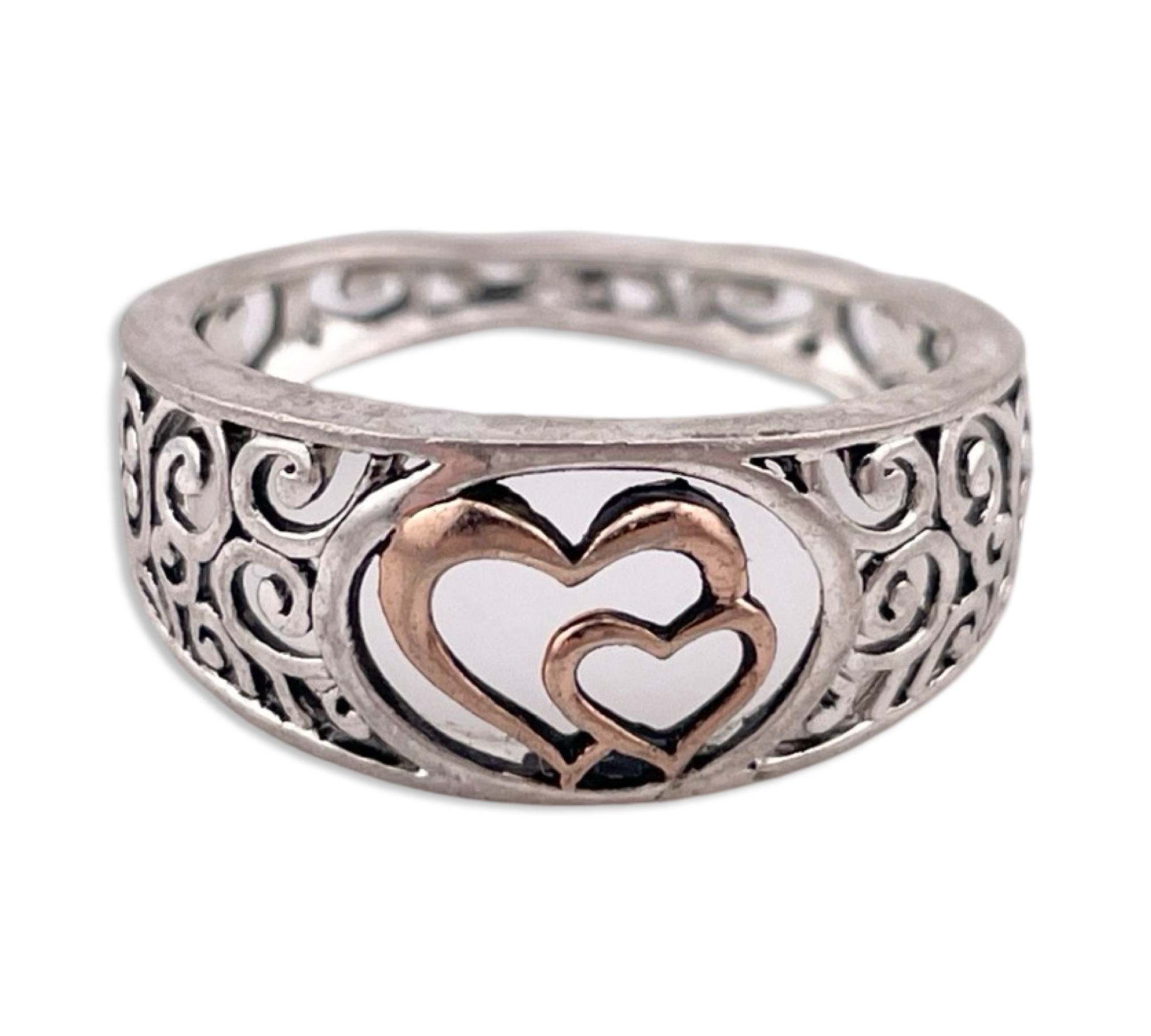 size 7.5 sterling silver gold wash hearts cut-out design ring