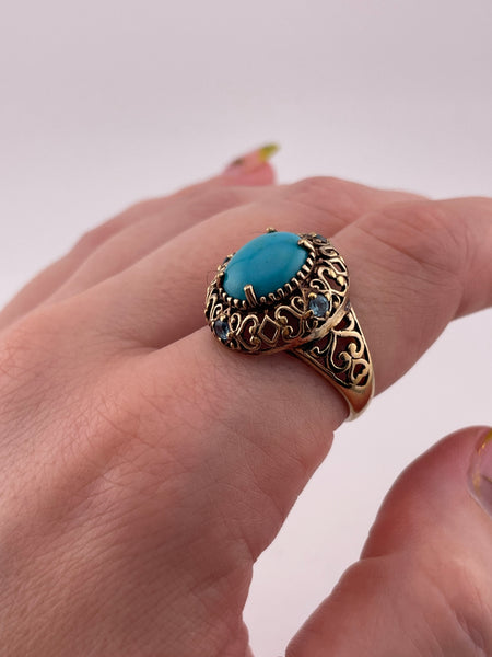 size 9.25 sterling silver gold wash stabilized turquoise topaz ring