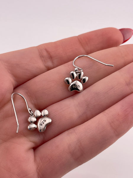 sterling silver dog paw hook dangle earrings