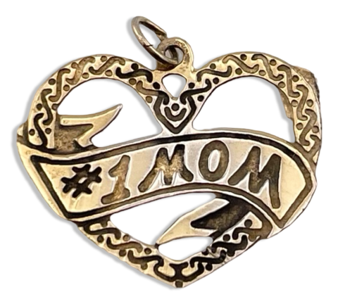 sterling silver '#1 Mom' gold wash heart pendant ***AS IS***