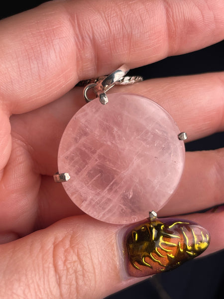 sterling silver 19-1/2" round rose quartz necklace
