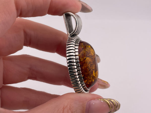 sterling silver Carol Felley large amber pendant