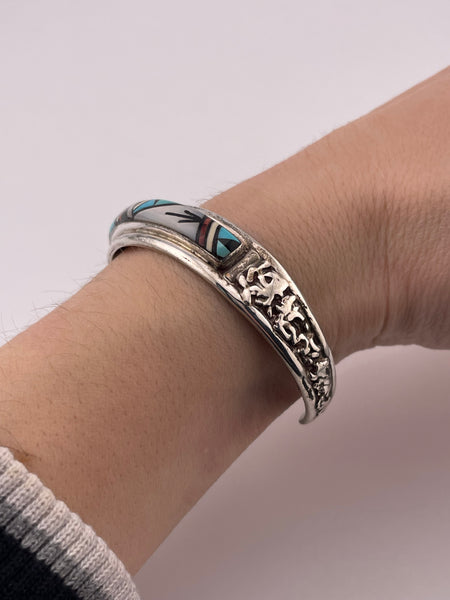 sterling silver multi-stone inlay cuff bracelet