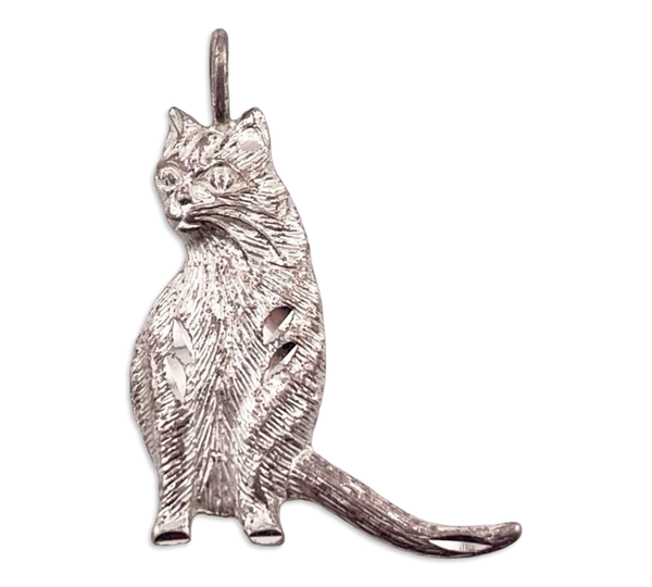 sterling silver etched cat pendant