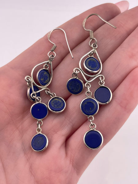 sterling silver lapis hook dangle  earrings