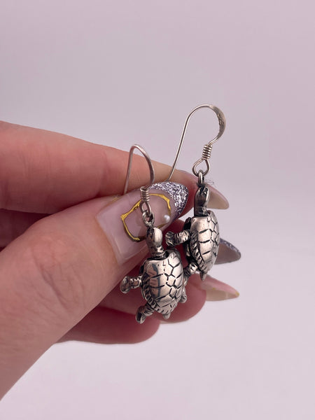 sterling silver sea turtle articulating dangle earrings