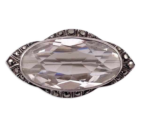 sterling silver faceted glass marcasite brooch pin