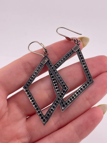 sterling silver stoneless marquee shaped dangle earrings
