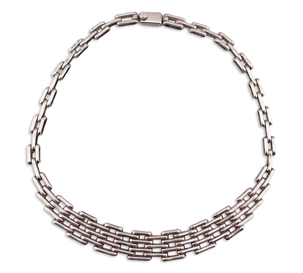 sterling silver heavy Mexican stoneless gate link collar necklace