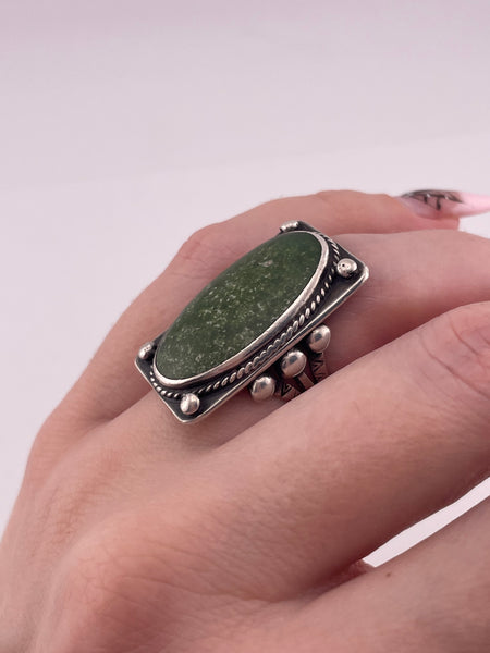 size 5.75 sterling silver Fred Harvey era green turquoise oval rectangle ring