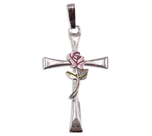 sterling silver cross rose flower pendant