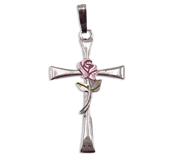 sterling silver cross rose flower pendant