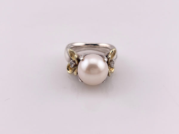 size 5 sterling silver & 18k gold Ann King gold pearl white topaz flower ring
