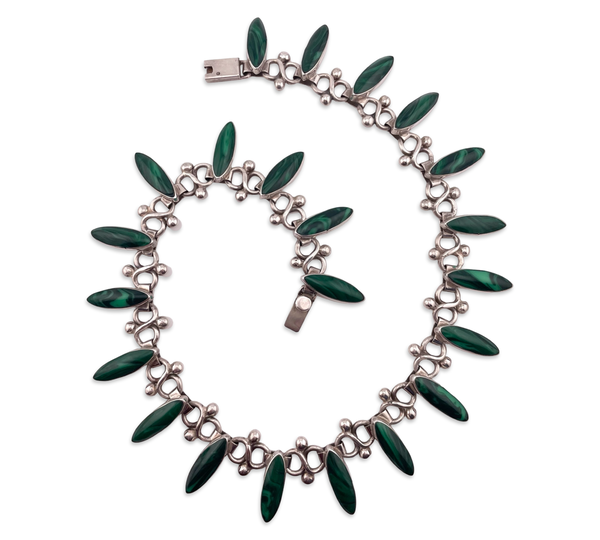 sterling silver 17 1/2" Mexican synthetic malachite collar necklace