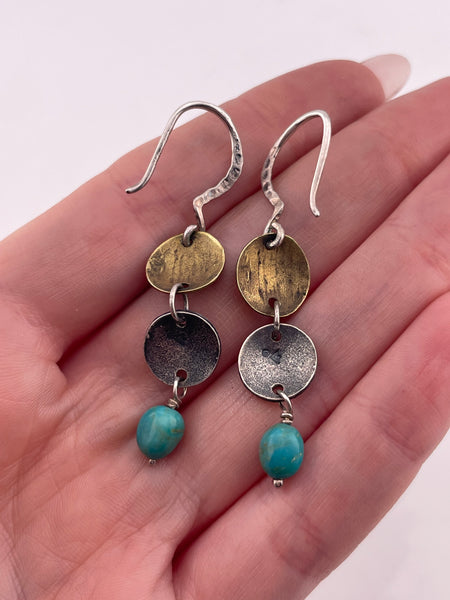 sterling silver & brass Silpada turquoise hook dangle earrings