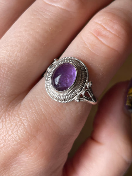 size 8.75 sterling silver amethyst rope bezel ring