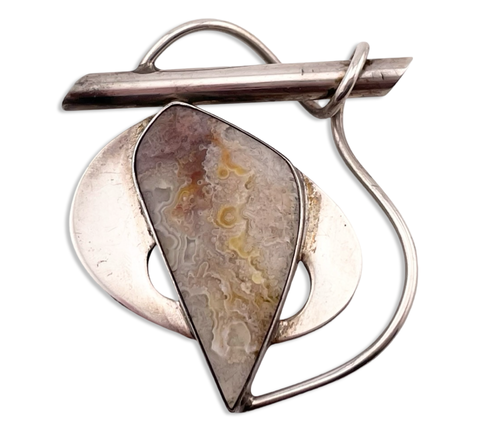 sterling silver artisan agate pendant brooch