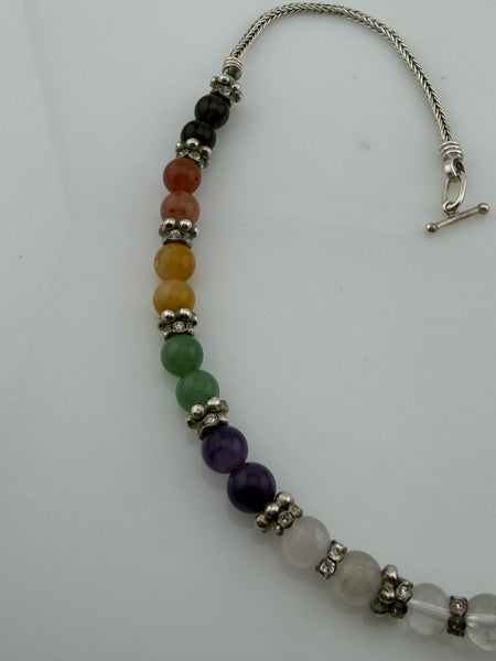 sterling silver colorful rainbow multi-gemstone & rhinestone necklace