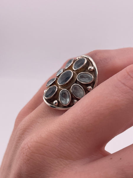 size 6.25 sterling silver faceted topaz cluster ring