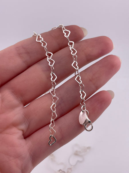 sterling silver 16-1/2" heart link chain lariat necklace