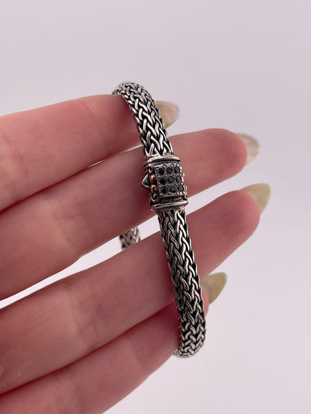 sterling silver & 18k gold sapphire woven wheat link bracelet