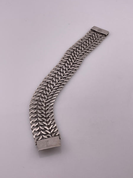 sterling silver stoneless Mexican woven chainmail flat link bracelet