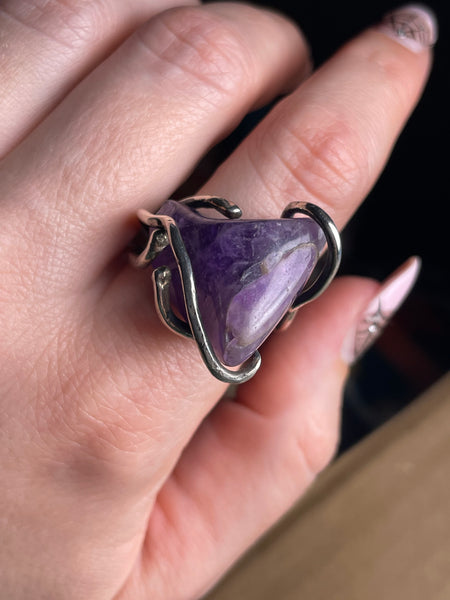 size 7.25 sterling silver amethyst organic band ring
