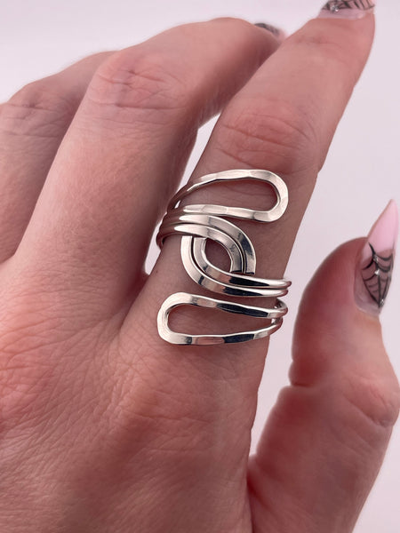 size 10.25 sterling silver hammered stoneless bypass ring