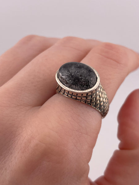 size 8.75 sterling silver black rod rutilated quartz ring