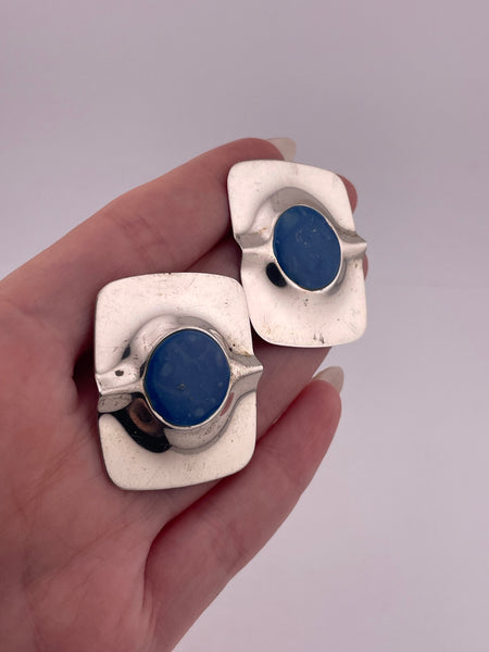 sterling silver large blue resin post earrings **non-sterling posts**