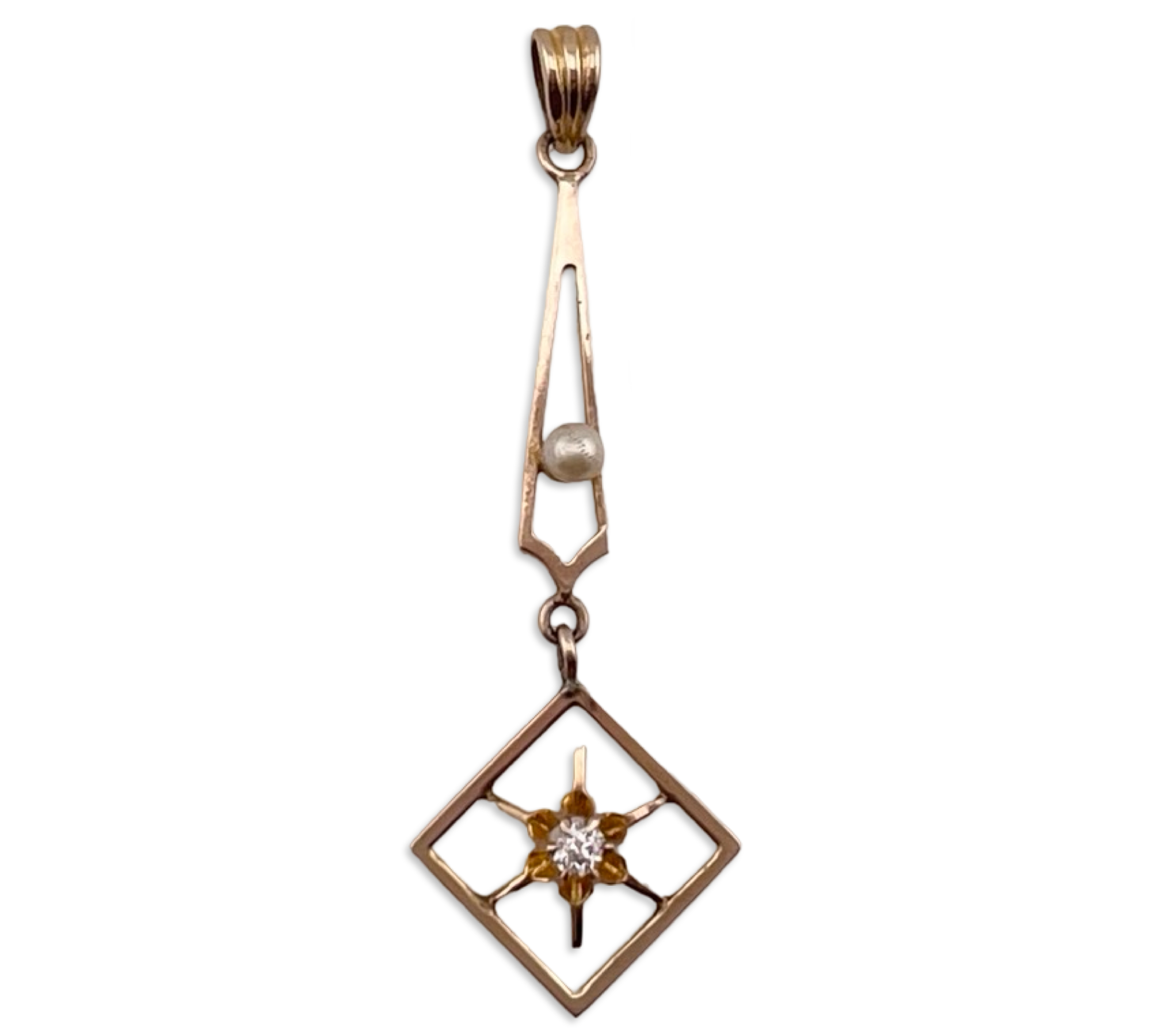 10k yellow gold diamond & pearl pendant