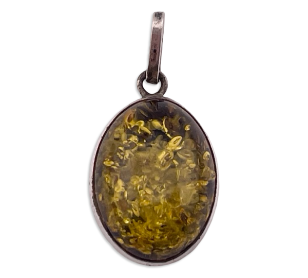 sterling silver oval amber pendant