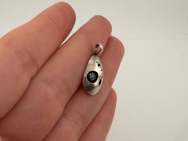 sterling silver turquoise Yei shadowbox pendant