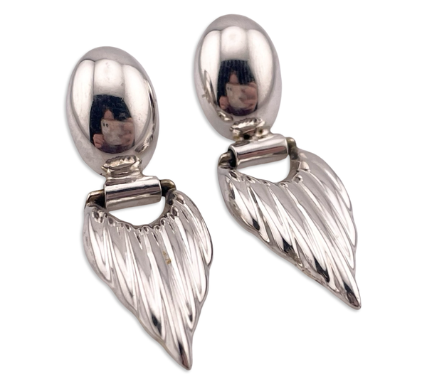 sterling silver Mexican stoneless textured door-knocker post earrings