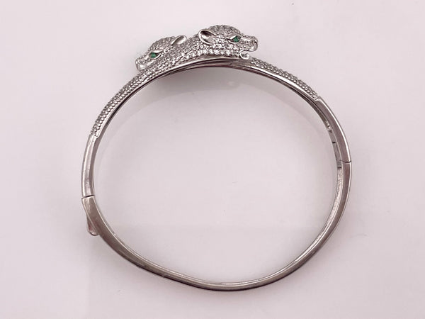 sterling silver rhinestone panther hinge bangle bracelet