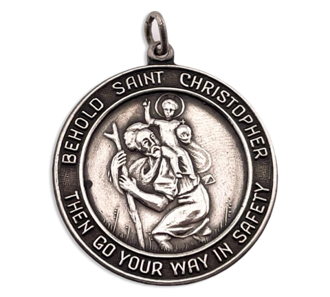 sterling silver large Saint Christopher religious pendant