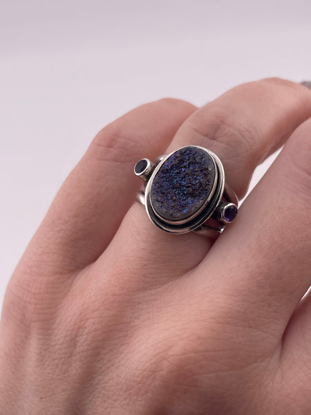 size 6 sterling silver Nicky Butler druzy faceted amethyst ring