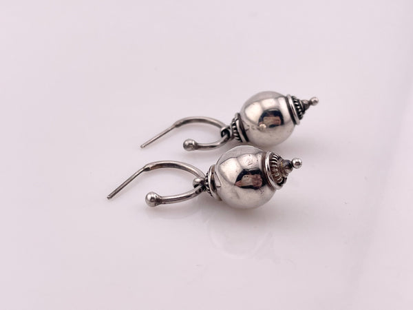 sterling silver stoneless orb charm hoop post dangle earrings