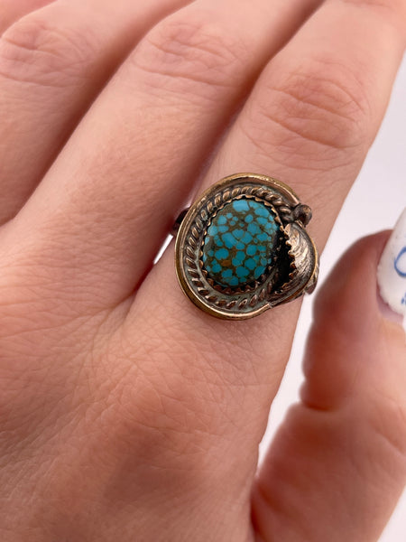 size 9 sterling silver gold plated turquoise ring