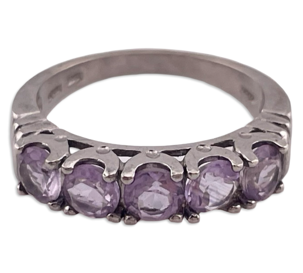 size 6 sterling silver 5 stone faceted amethyst ring