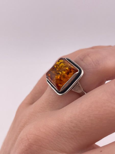 size 6.75 sterling silver square amber ring
