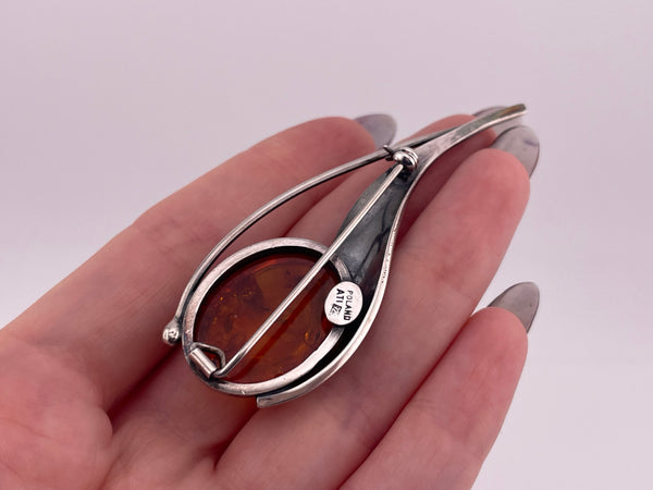 sterling silver Poland amber brooch pin