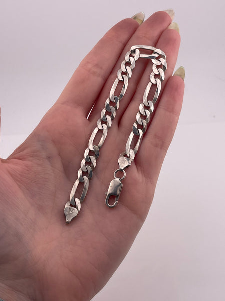 sterling silver 8 1/4" Italian textured figaro chain link bracelet **AS IS**
