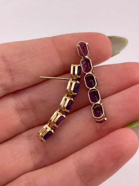 14k gold faceted amethyst slightly curved linear post earrings