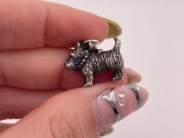 sterling silver solid 3D terrier w/ bow dog charm pendant