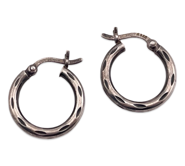 sterling silver small diamond cut 1/2" tube hoop earrings
