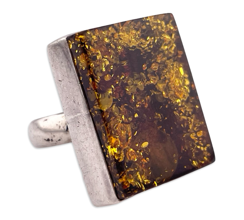 size 9.5 sterling silver rectangle amber ring