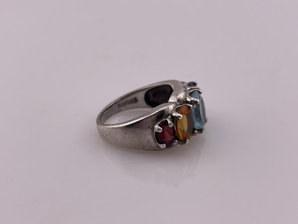 size 7.25 sterling silver faceted multi-gemstone ring