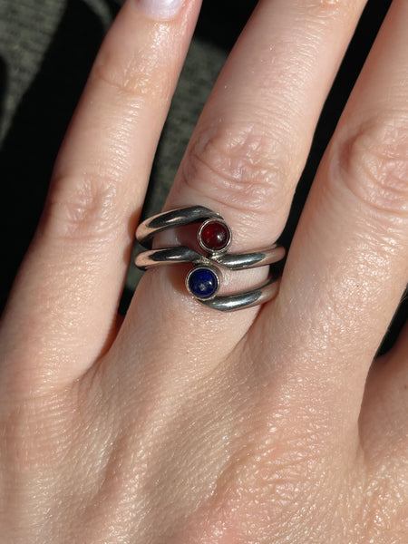 size 6.75 sterling silver garnet lapis ring