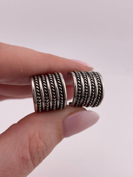 sterling silver wide twisted design partial hoop earrings